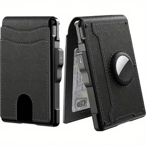 Airtag Wallet for Men, Men's Smart Wallet for Air Tag Minimalist Bifold Wallet with RFlD Protection,Aluminum Credit Card Case Holder with ID Window, Gift for Men, No Airtag Included