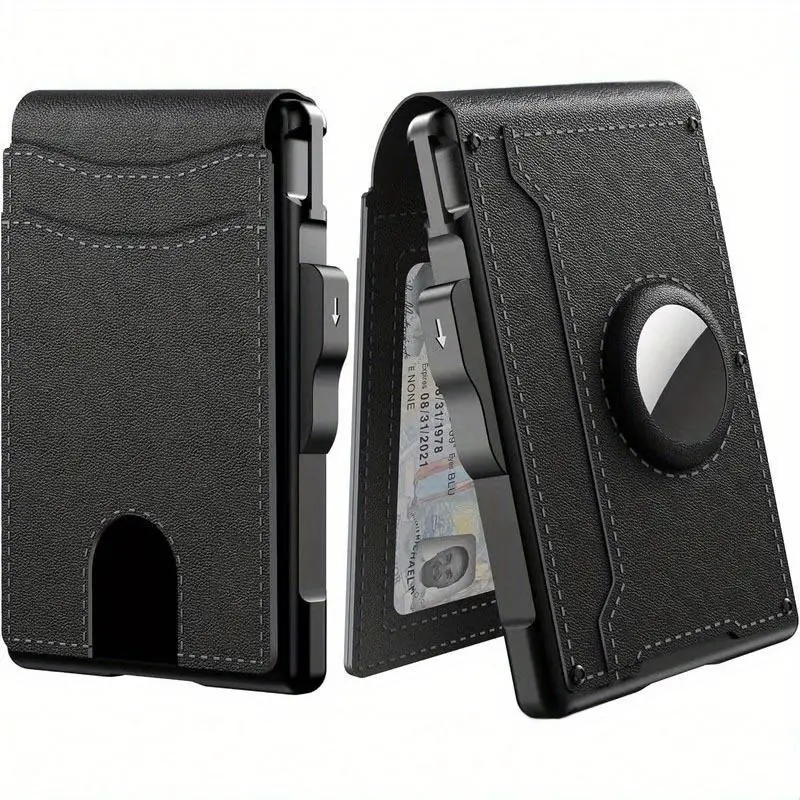 Airtag Wallet for Men, Men's Smart Wallet for Air Tag Minimalist Bifold Wallet with RFlD Protection,Aluminum Credit Card Case Holder with ID Window, Gift for Men, No Airtag Included
