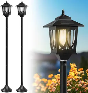 63" Solar Lamp  Light 2 Pack, Solar Light Posts for Outside , Outdoor Lamps for Patio, Backyard, Front Porch Decor, Warm White, Replaceable Bulb
