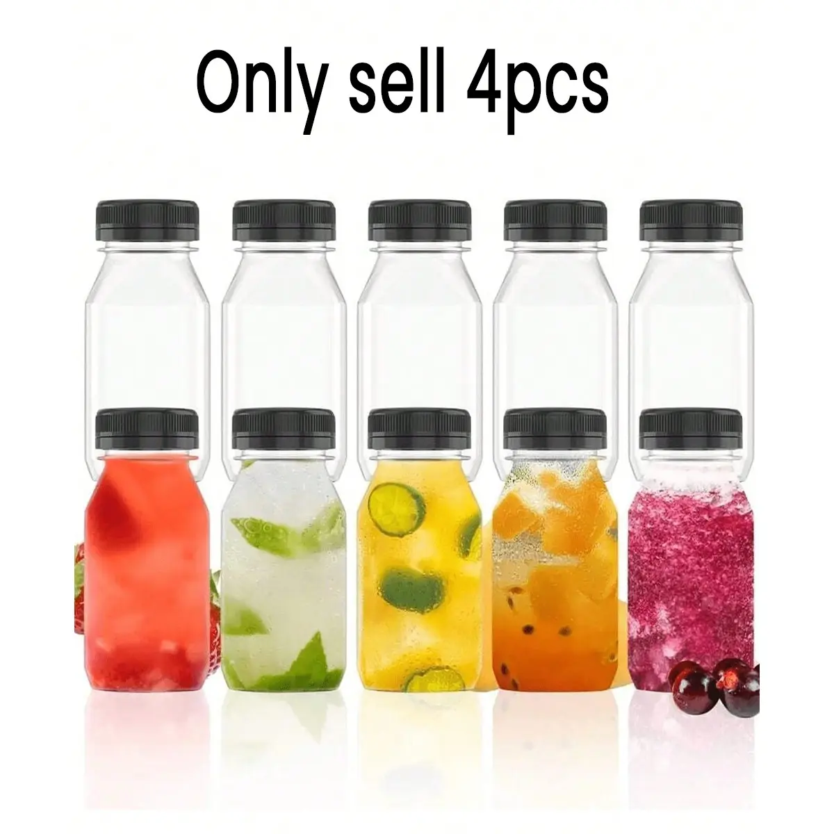 4-Pack Plastic Juice Bottles with Lids, Reusable Juicer Bottles, Milk Bottles, Outdoor Camping Portable Drink Containers, Refrigerator Compatible, Water Bottles, Traveler Water Bottle, Drinkware, Portable Bottled Drinkware
