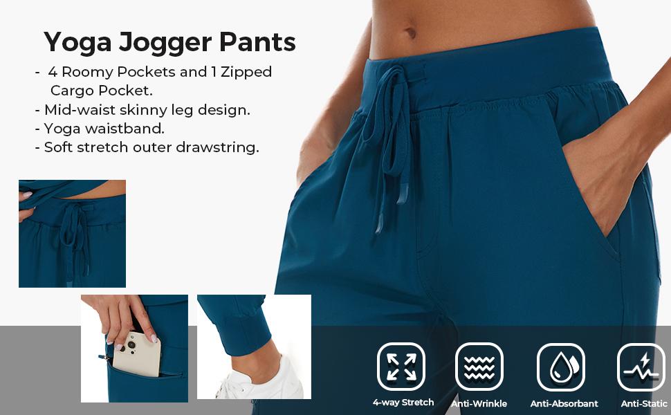 COZYFIT Womens Scrub Pants - Soft Stretch Yoga Style with 5 Pockets, Slim Fit Jogger Scrubs Pants for Women Sports Jogging Wear Workout Clothes Sports Jogging Wear