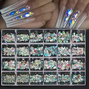 Luxury Nail Art Water Drill Set (contains Irregular Drills), Pre-Made DIY Decoration System, 24 Grid Design for Hands, Feet & Nails, Nail Rhinestones