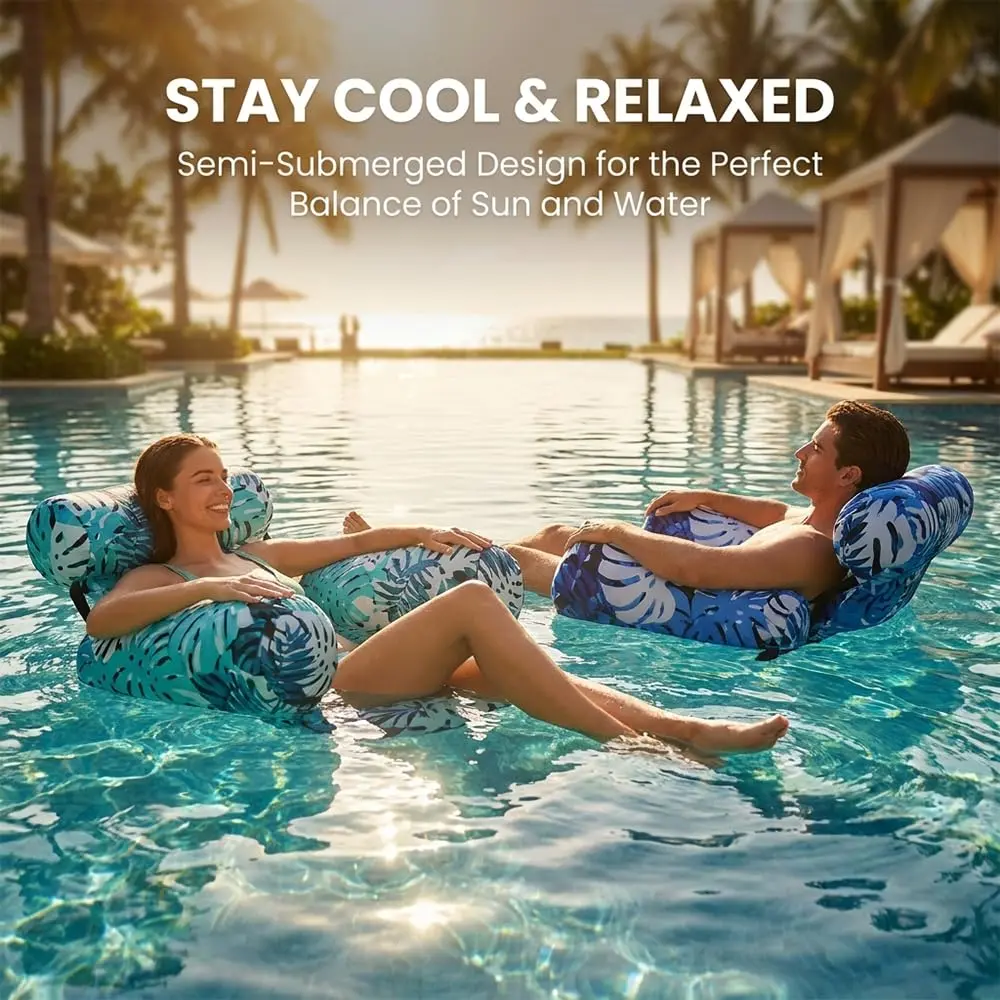 [ Cool Summer Gadgets ] Inflatable Pool Float Chair - 2 Packs Floating Lounge Chairs, Blow up Pool Noodles for Adult Heavy Duty, Floating Chair for Party Summer Water Beach Lake Fun