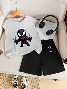 Summer Boys Sleeveless Top + Comfortable Loose Jogger Pants, Venom Print, Superhero Inspired, Casual Wear, Breathable, Perfect Gift