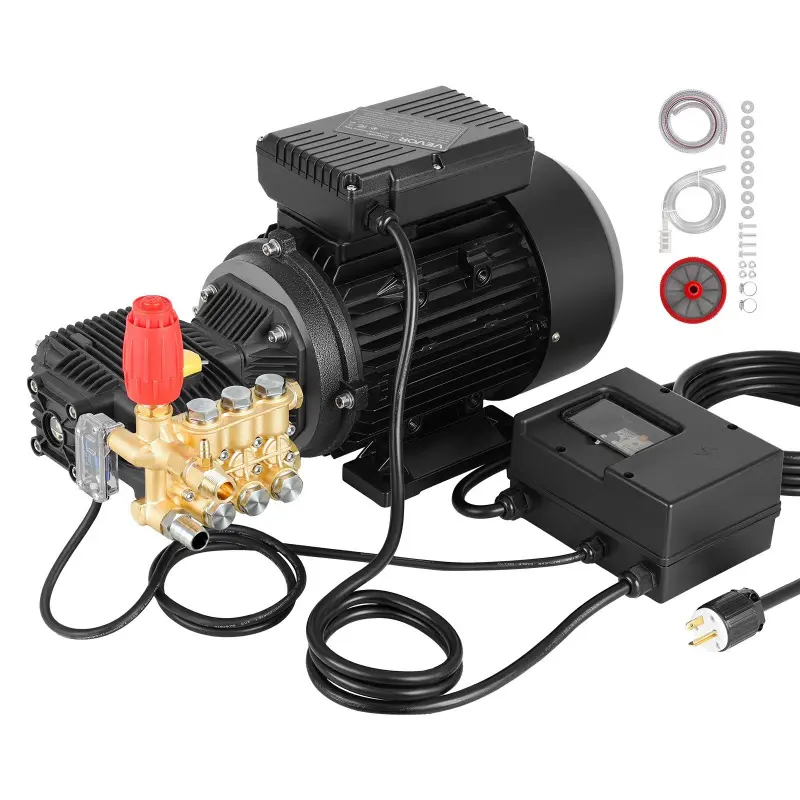 VEVOR Electric Pressure Washer Triplex Pump Kit, 1950 PSI, 3.2 GPM, 5 HP 240V Motor, Adjustable Water Pressure, Light Commercial for Cars, Driveways, Outdoor & Machinery Equipment