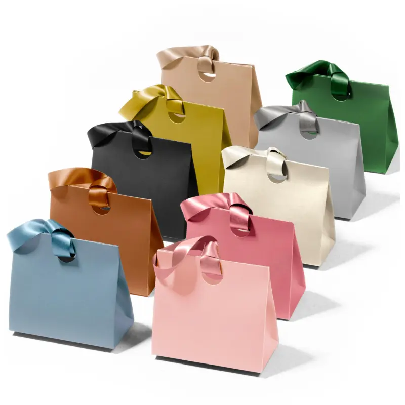 10 Pack Mini Paper Gift Bags with Satin Ribbon Handles, 6.1 x 2.95 x 5.71 in, Mini Party Favor Bags & Goodie Bags for Birthdays, Baby & Bridal Showers, Vitalizart, dealsforyou
