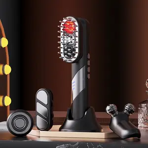 Multifunctional electric massage comb, EMS hair growing comb beauty hairdressing machine, 4-in-1 electric hair growing comb, with 4 replaceable heads, used for facial lifting and body and scalp massage, household scalp medicine applicator, facial lifting