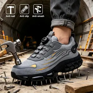 Men's Color Block Mesh Work Shoes Alloy Toe Anti-Crush Anti-Puncture Lightweight Outdoor Safety Sneakers