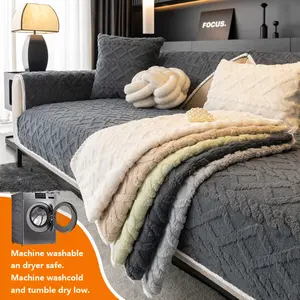 Solid color sofa cover 1pc sofa cushion for all seasons, thickened plush, delicate and soft, suitable for anti slip furniture protection in living rooms, bedrooms and offices, pet friendly