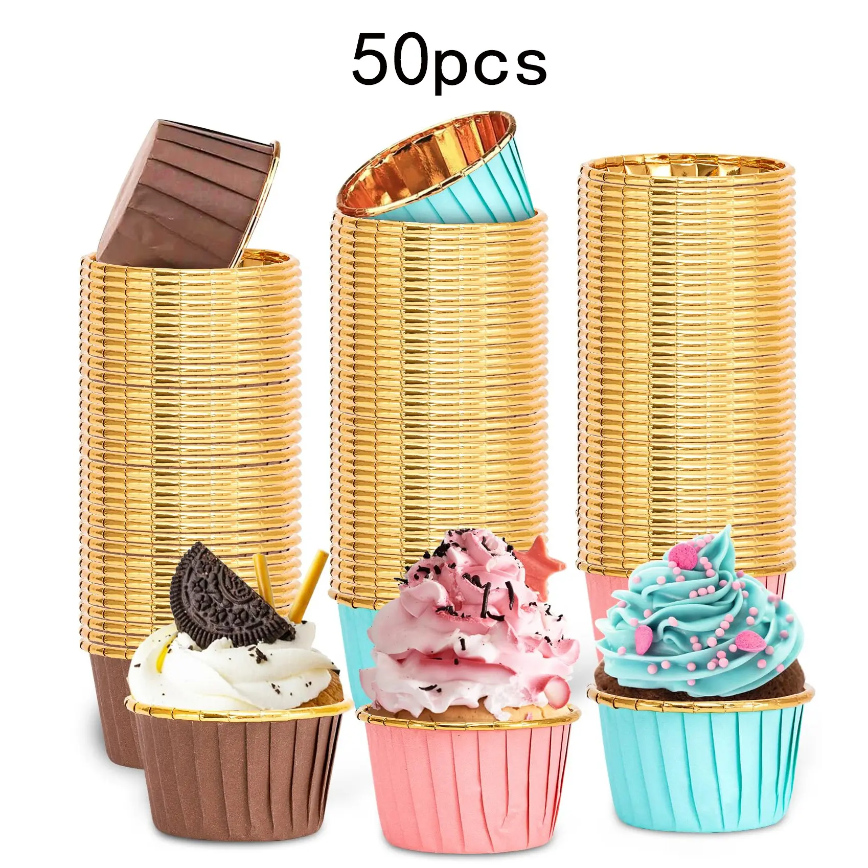50pcs Muffin Cupcake Paper Cups Set, Oil-Resistant High Temperature Resistant, Perfect for Baking Supplies Kit, Baking Accessories, Baking Essentials, Home Baking Supplies, Bakery Supplies, Christmas, Halloween, Birthday Parties