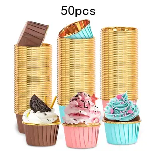 50pcs Muffin Cupcake Paper Cups Set, Oil-Resistant High Temperature Resistant, Perfect for Baking Supplies Kit, Baking Accessories, Christmas, Halloween, Birthday Parties