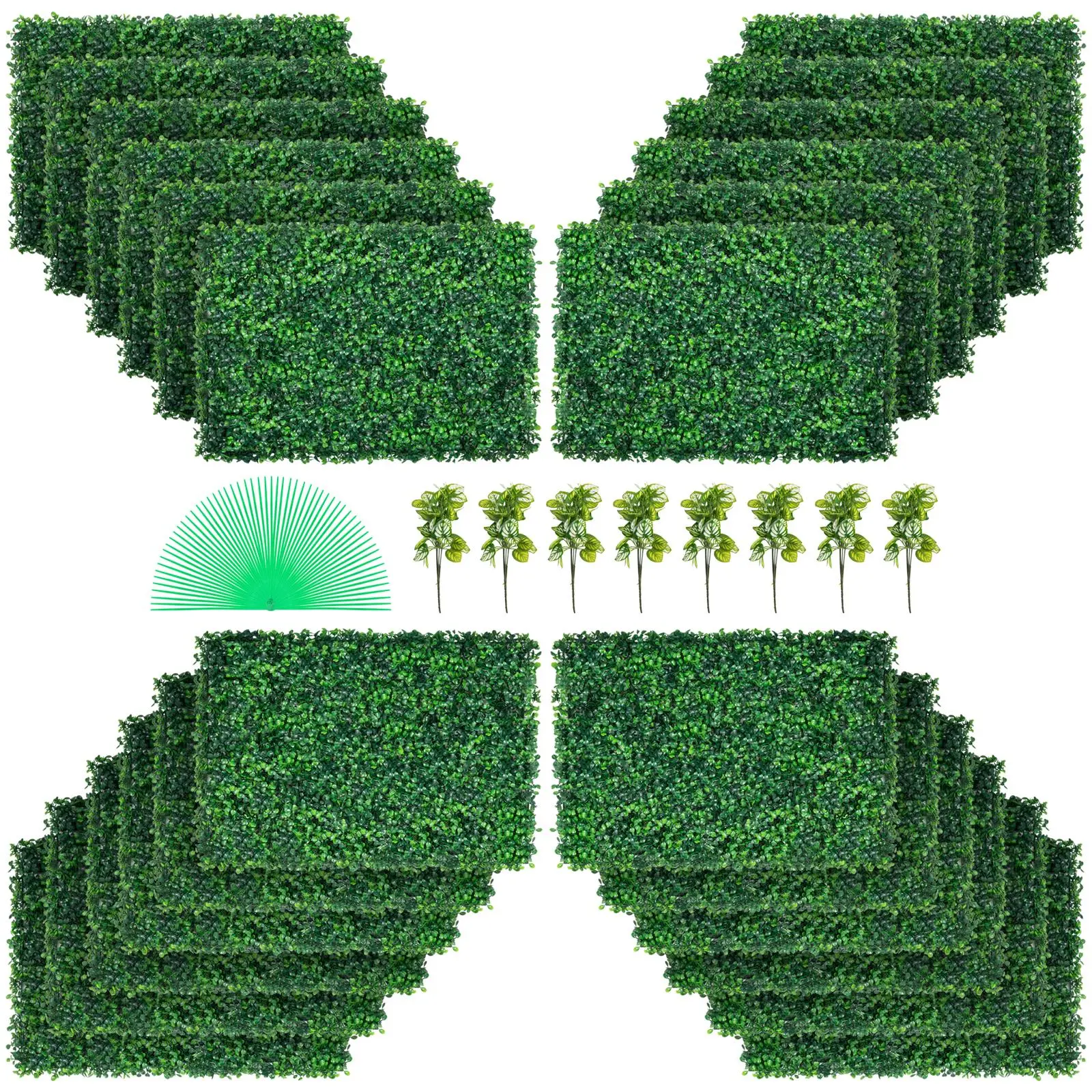 【Summerfinds】VEVOR Artificial Boxwood Panel UV 24pcs Boxwood Hedge Wall Panels Artificial Grass Backdrop Wall 24\" X 16\" 4 cm Green Grass Wall, Fake Hedge for Decor Privacy Fence Indoor, Outdoor Garden Backyard