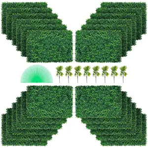 【Summervibes】VEVOR Artificial Boxwood Panel UV 24pcs Boxwood Hedge Wall Panels Artificial Grass Backdrop Wall 24\" X 16\" 4 cm Green Grass Wall, Fake Hedge for Decor Privacy Fence Indoor, Outdoor Garden Backyard