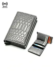 Men’s Crocodile Print Pop Up Card Wallet, RFID Blocking, Compact Bifold, Textured Leather, Daily & Business Use, Stylish and Secure
