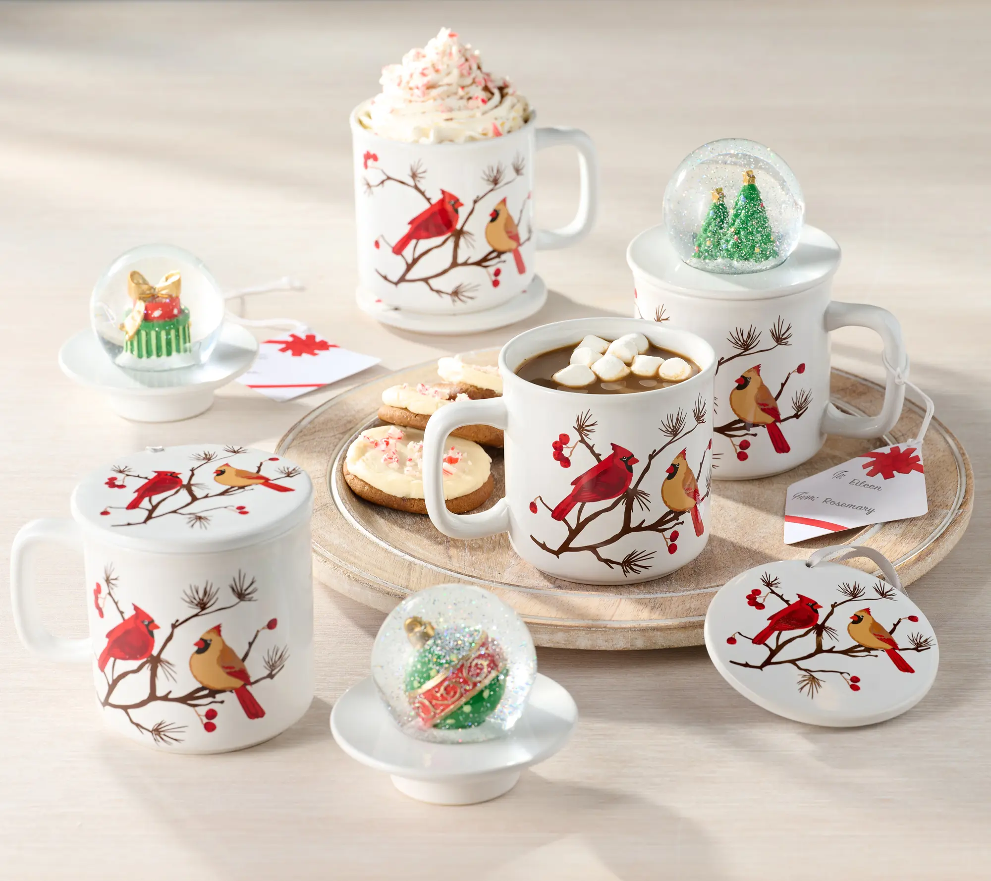 Temp-tations Set of 4 18oz Mugs with Snow Globe Topper & Lid-It Temp-tations Set of 4 18oz Mugs with Snow Globe Topper & Lid-It