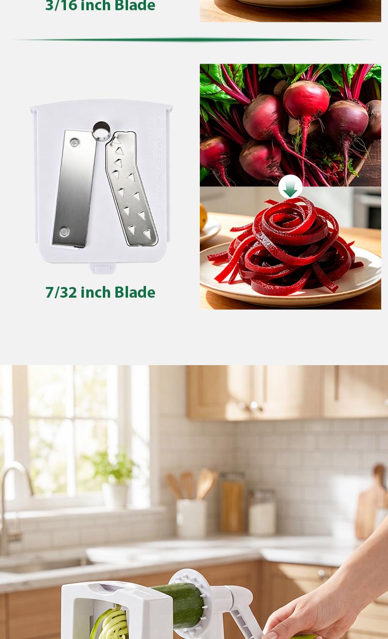 SUSTEAS Manual Vegetable Slicer Mandoline - 5 Replaceable Detachable Blades, Strong Suction Base, Smooth Hand Crank, 2/3/5/5.5mm Shreds/Wide Strips, Lightweight Durable, Safe Quick Even Cutting for Fruits, Veggies, Carrot, Cheese, Chocolate