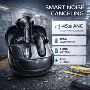 HiFi Deep Bass Wireless Earbuds with Active Noise Cancellation 140H Playtime ENC Clear Calls Bluetooth 5.4 Immersive ANC & 10 Minute Quick Charge - Charging