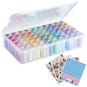 60 Bottles Faux Diamond Beads Storage Box, DIY Diamond Art Painting Tool Storage Box with Stickers, Glass Beads Storage Box for Home Craft Projects, Diamond Art Tools