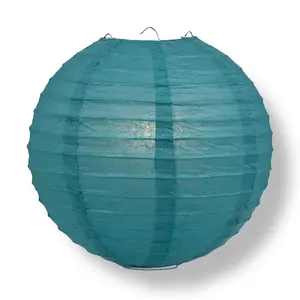8" Tahiti Teal Round Paper Lantern, Even Ribbing, Chinese Hanging Wedding & Party Decoration