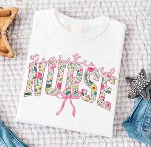 Floral Registered Nurse Bow Shirt, Pink Girly Aesthetic RN Nurse Coquette Tee, Nursing School Graduate Gifts Nurse Week