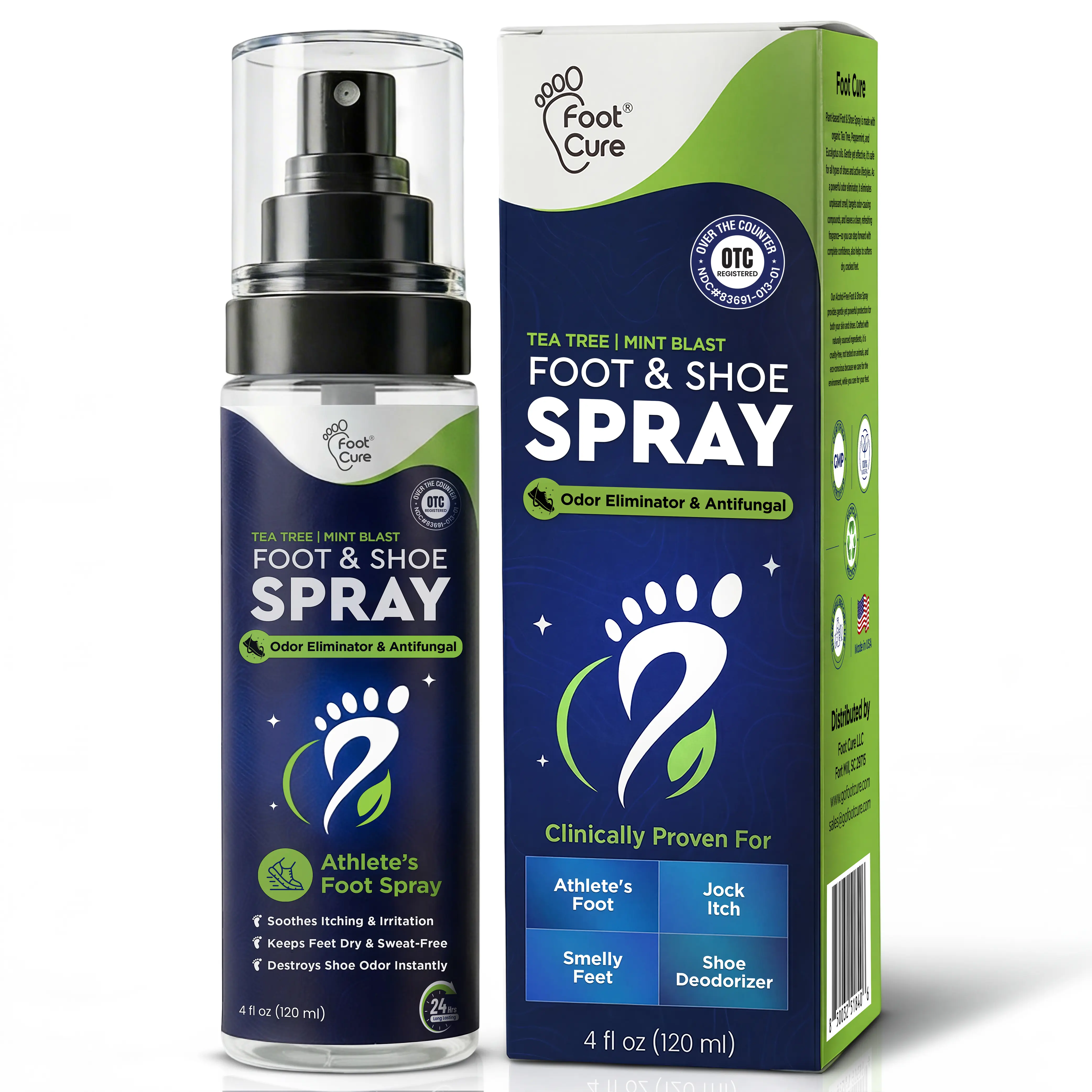 Foot Cure Foot Scentizer Spray – Tea Tree Mint Shoe & Foot Deodorizer, Odor Eliminator for Sneakers & Feet – 120 ml Made in USA