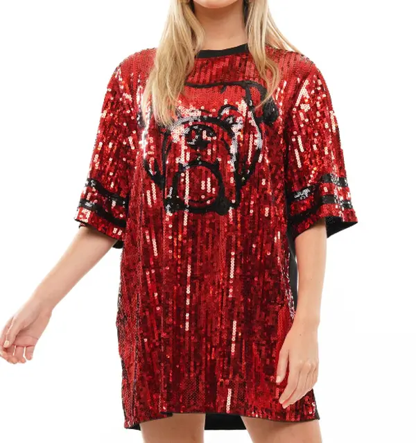 Game Day Bulldog SEQUIN DRESS /Oversized Top Crimson Red