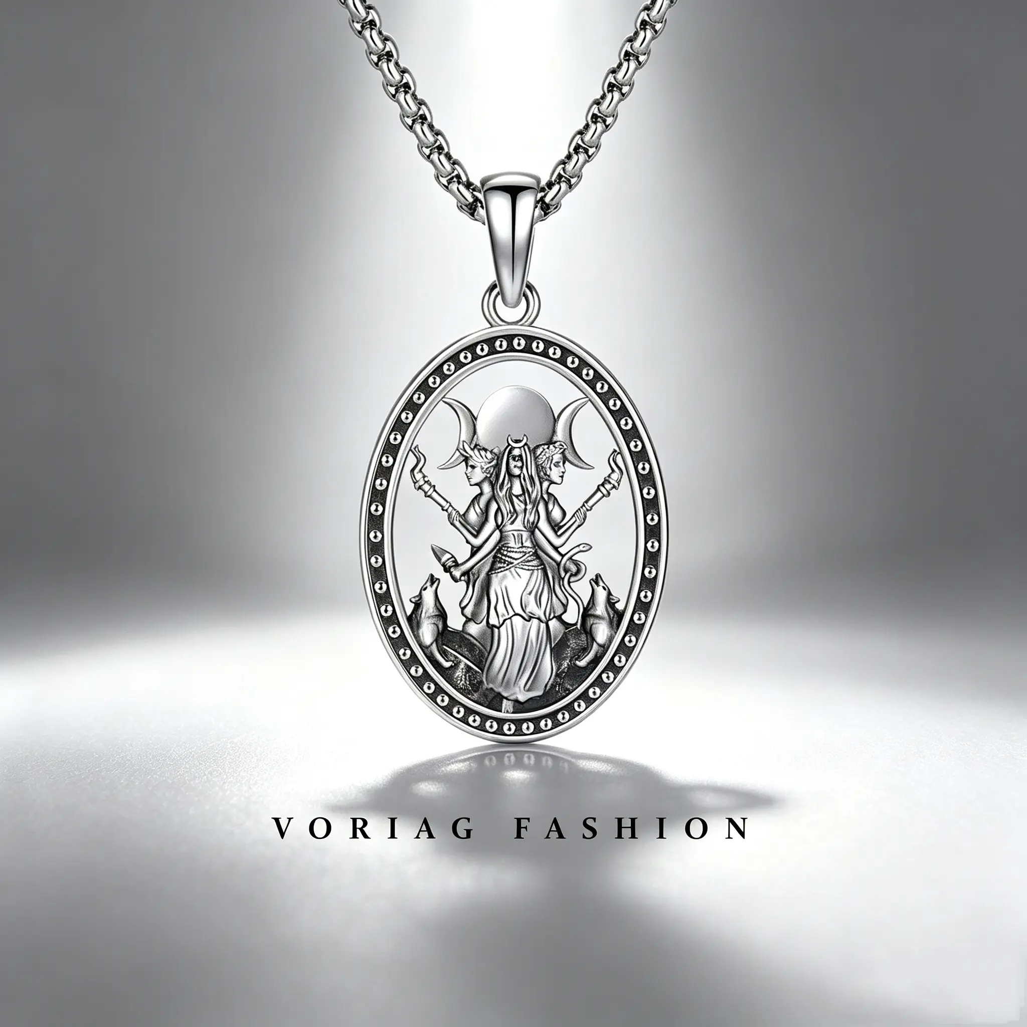 Hecate pendant necklace, a unique and niche design, featuring a vintage witch-inspired style, perfect as a gift for couples.