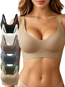 6 Pcs Push Up Padded seamless Bras for Womenswear,wide straps,with fixed cups, side breast coverage,Ultra-Soft support,  Comfortable Casual,everyday wear lingerie women