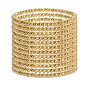 Splendid Iris -4mm Bead Stretch Bracelets: Gold
