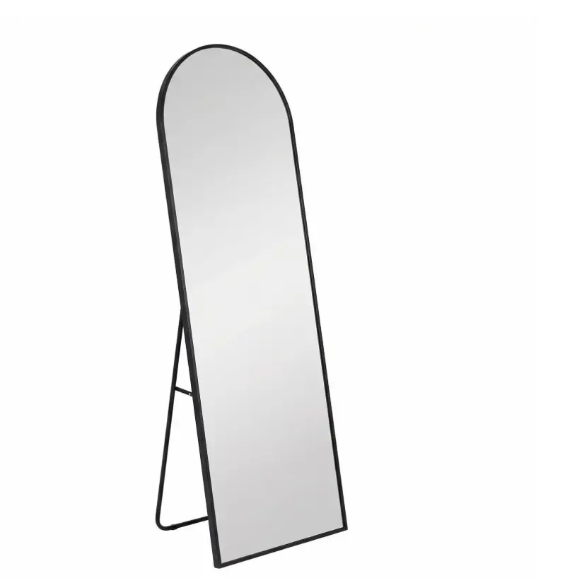 Full Length Mirror Floor Standing, Anti-Rust Aluminum Frame, Black-arched-59x16in