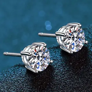 【MARS2059】Moissanite Ear Stud Earrings 0.5-2 Carat Round Cut D Color VVS1 For Women Men S925 Sterling Silver Piercing Hypoallergenic Jewelry Gifts
