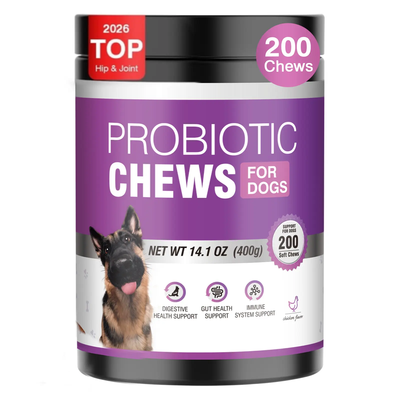 TTLXRL Dog Probiotic Soft Chewables - Chicken Flavor Canine Nutritional Supplement with 6 Probiotics, Gut Support, Immune Booster, Digestive Remedy for Seasonal Allergies, Boosts Immunity, Six Probiotics