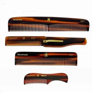 Handmade Tortoise Shell Comb Set Pack of 4 Premium Fine-Tooth Combs for Men & Women Includes Pocket Folding Dressing & Mustache Combs Stylish Hair & Beard Grooming Kit for Travel