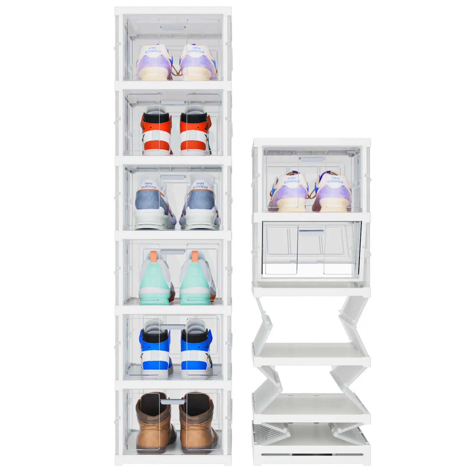 Foldable Shoe Box Home Organizer with Transparent Doors - No Assembly Required, Stackable Storage Boxes & Bins for Shoes, Sneakers, Caps Display, Homeorganizer