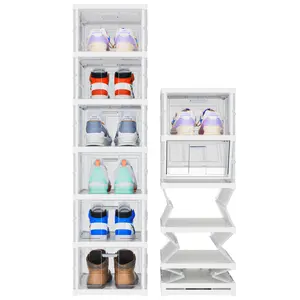 Foldable Shoe Box Organizer with Transparent Doors for Shoes Sneakers - No Assembly Required Stackable Storage Bins Organizer for Caps Collections Display,