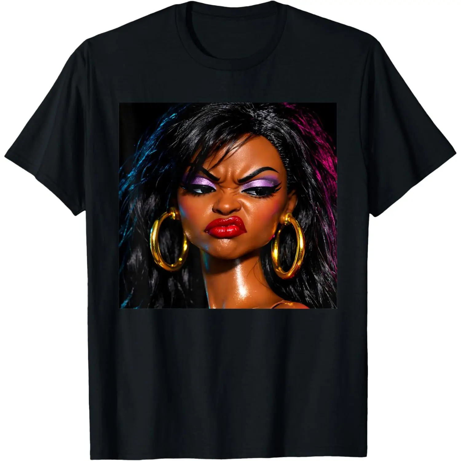 Retro Angry Disgusted Black Doll Face Meme Funny Men Women T-Shirt