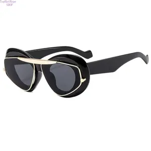 Women's Double-Frame Aviator Sunglasses, Black and Gold Tone, UV400 Protection, Retro Fashion Shades for Casual Daily, Street Style, Women's Sunglasses