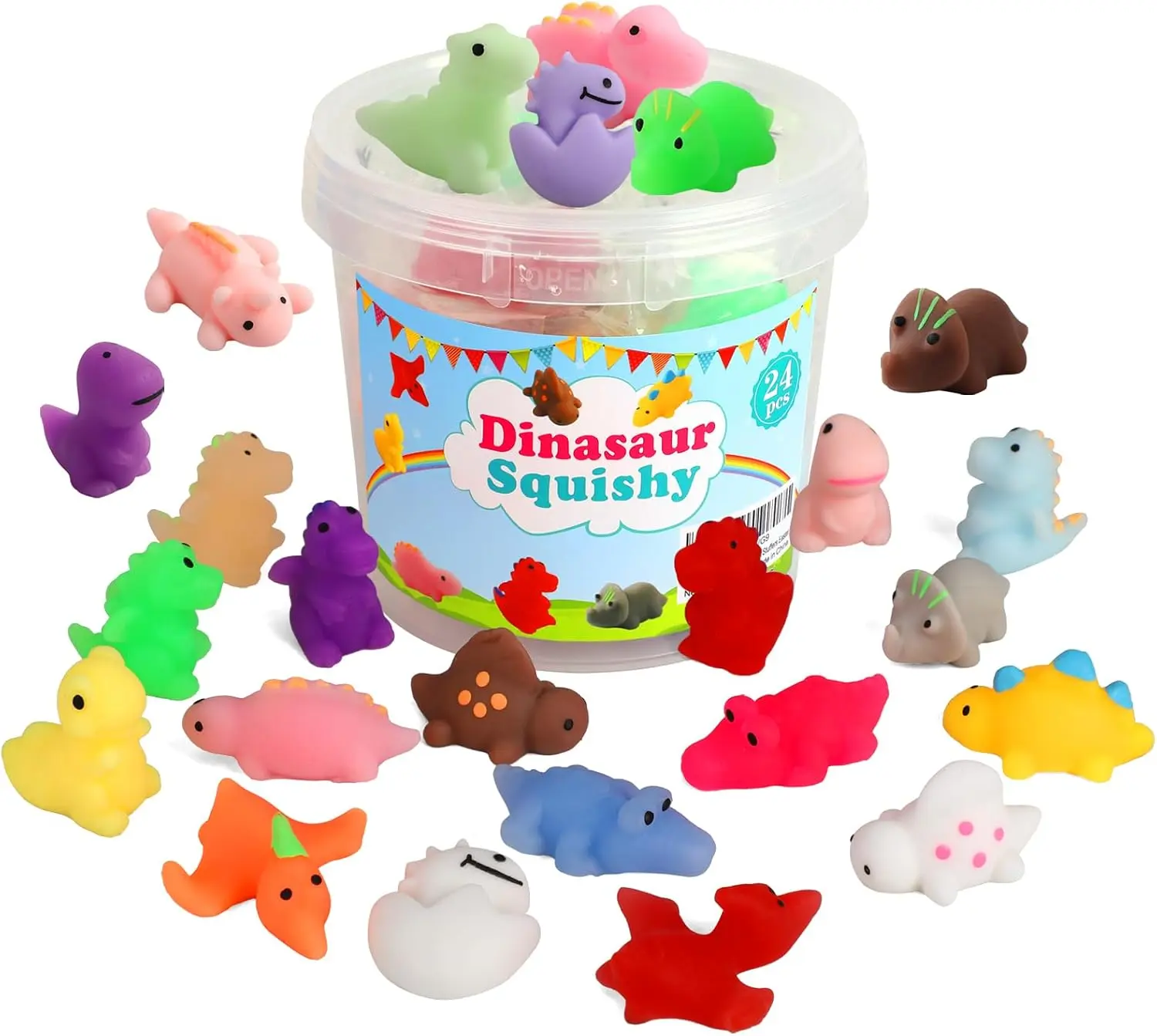 24 Pcs Dinasaur Mochi Squishy Toys, Squishies Animal for Stress Relief | Party Favors for Kids Classroom Prize Bulk Gift for Birthday Pinata Goodie Bag Filler Christmas Stocking Stuffers Easter