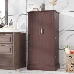 47" Brown Freestanding Modern Aesthetic Multifunctional Storage Cabinet - Indoor Kitchen Furniture with Doors, Adjustable Shelves, Organizing Design for Pantry, Buffet, Sideboard Organization, Freestanding Cabinets, Large Organizer Cabinets