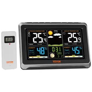 【FathersDayGift】VEVOR Weather Station Indoor Outdoor,  , 7.5 in Large Color Display, Wireless Digital Home Weather Station, with Sensor Atomic Clock Adjustable Backlight Forecast Data Calendar Alarm Alert Temperature