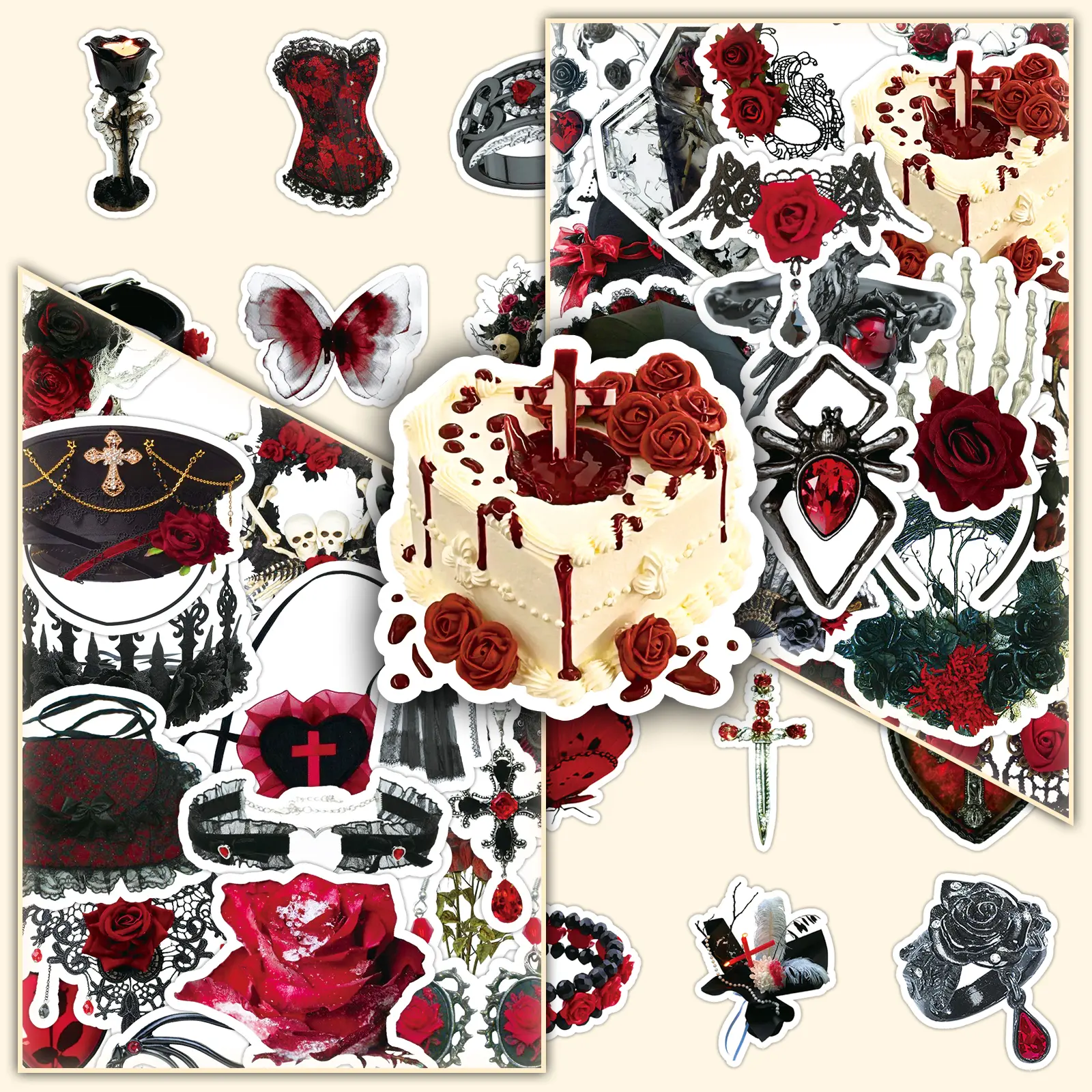 100 sheets, 2 sets of repeating rose gothic personalized creative design aesthetic decorative DIY scrapbook stickers Scrapbooking