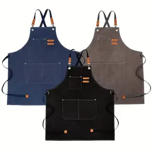 Adjustable Multi-Pocket Kitchen Apron, Unisex Thick Canvas Chef Apron, Durable and Versatile Kitchen Cooking Aprons for Restaurant and Home Cooking
