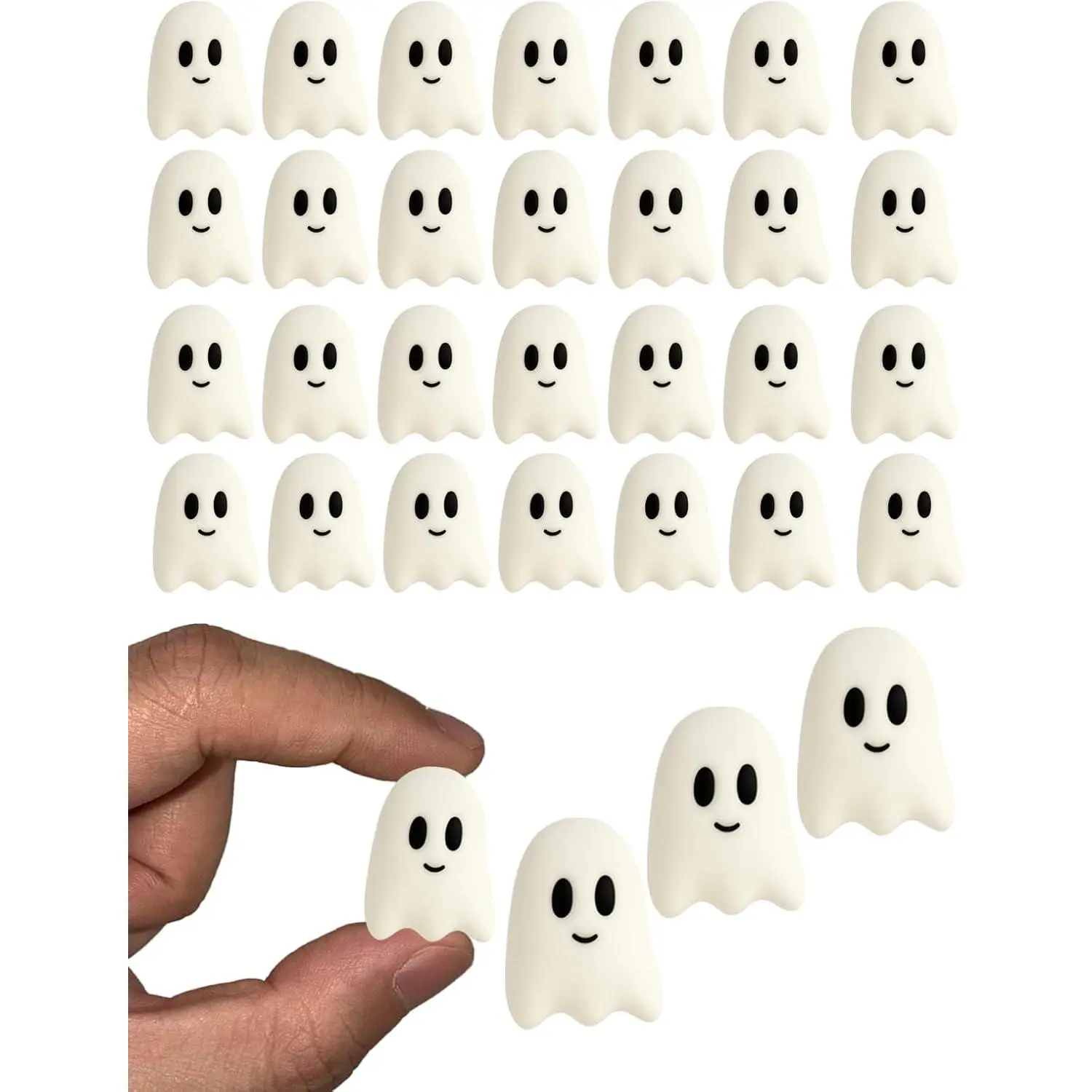 P-HDJ03   60PCS Ghost Flatback Resin Charms – Halloween Mini Kawaii Grimace Ghost Cabochons for DIY Crafts, Phone Case, Hair Clip, Jewelry Making, Spooky Cute Table Scatter Decorations