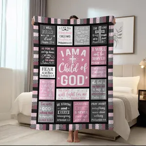 Bible Scripture Printed Blanket, Inspirational Quotes Printed Envelope Blanket, Jesus God Gift Blanket, Multi-Purpose Blanket, Slogan Print Blanket Soft Cozy Leisure Warm Bed Blanket for Couch & Bedroom, Flannel & Fleece Throw Blankets Gifts from Christia