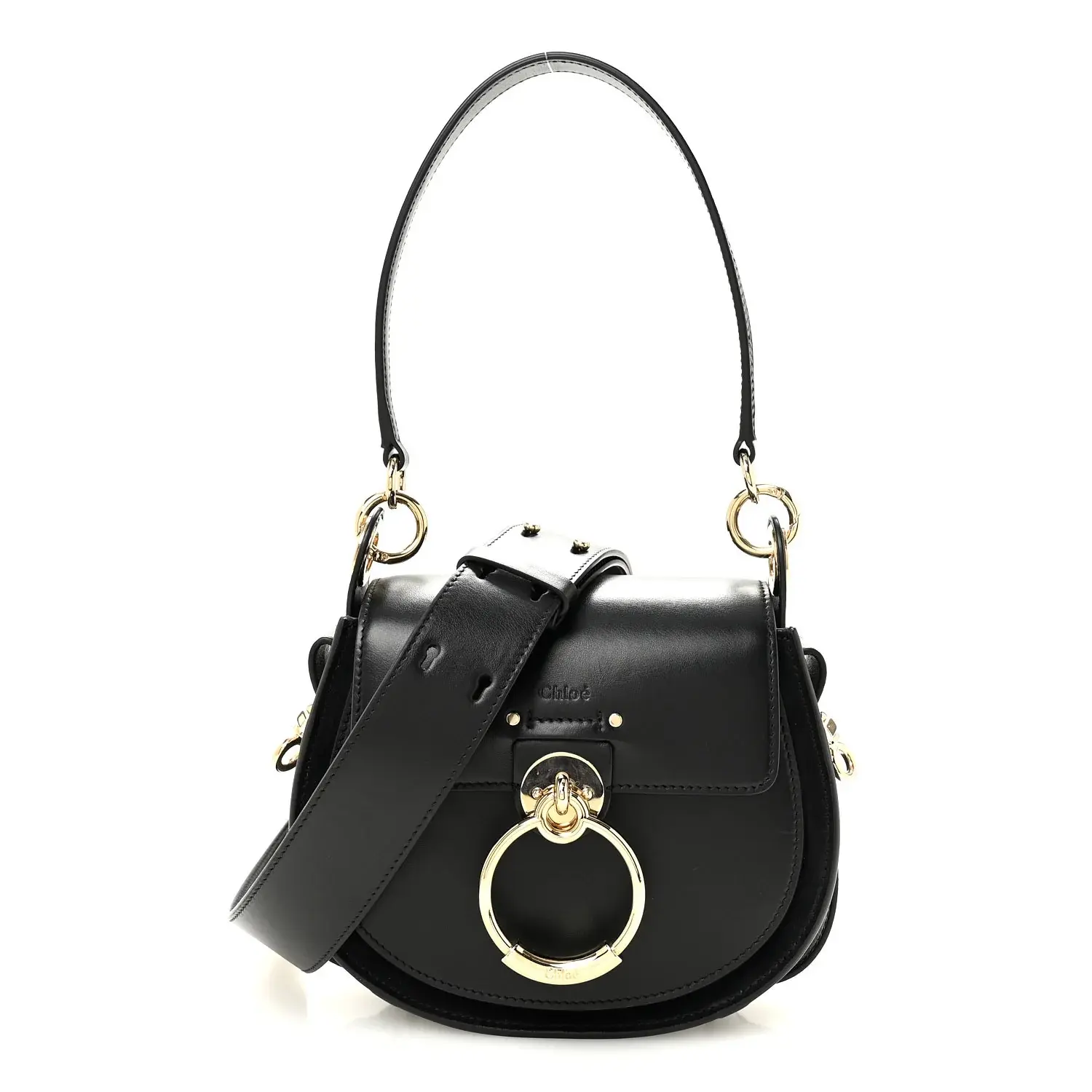 Pre-owned Chloé Calfskin Shoulder Bags Small Tess Bag Black