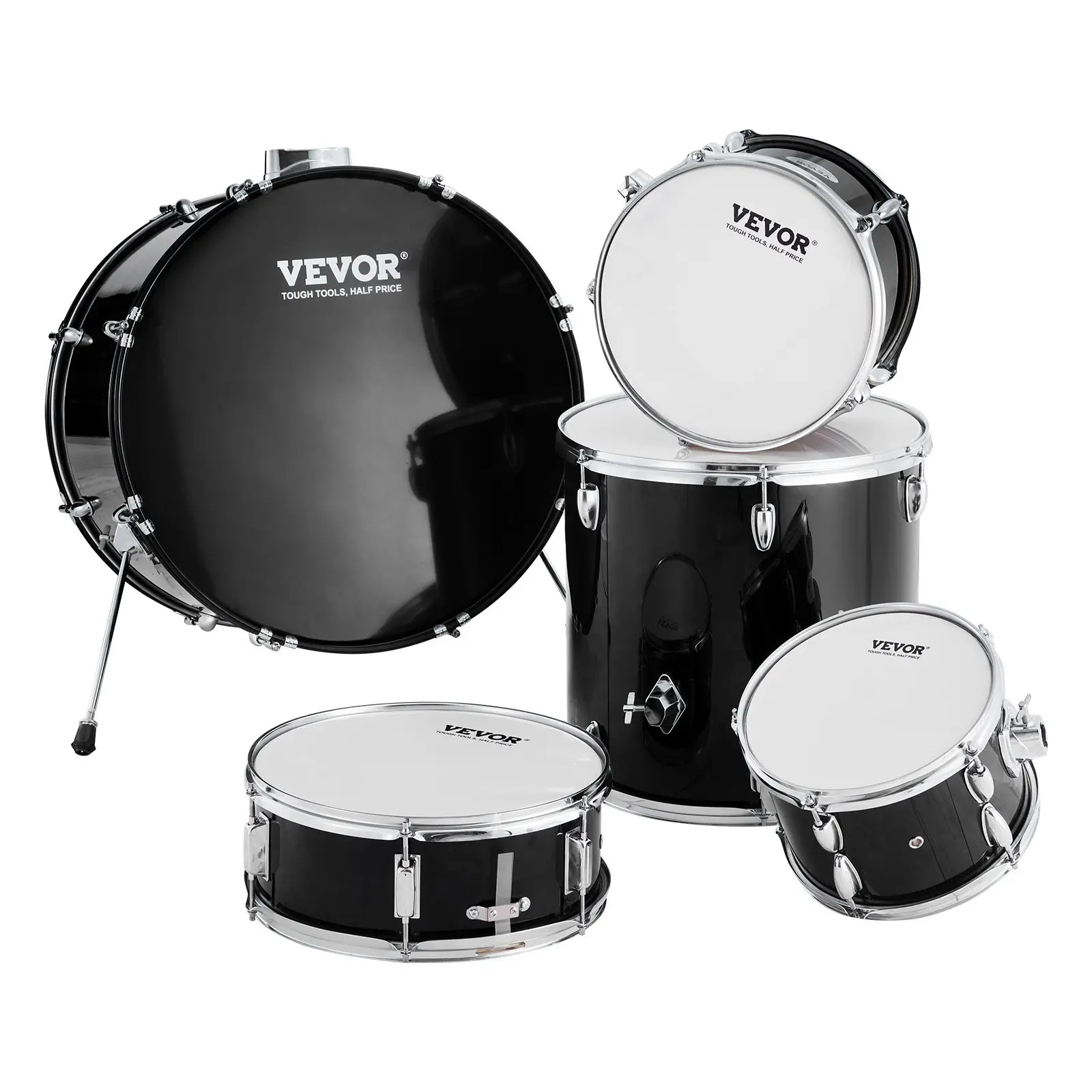【DealsForYouDays】VEVOR Adult Drum Set, 5-Piece, 22 inches Complete Full Size Drum Kit with Bass Toms Snare Floor Drum Adjustable Throne Stands Cymbal Hi-Hat Pedal and Drumsticks, Beginner Drum Kit for Adults, BlackSummervibes