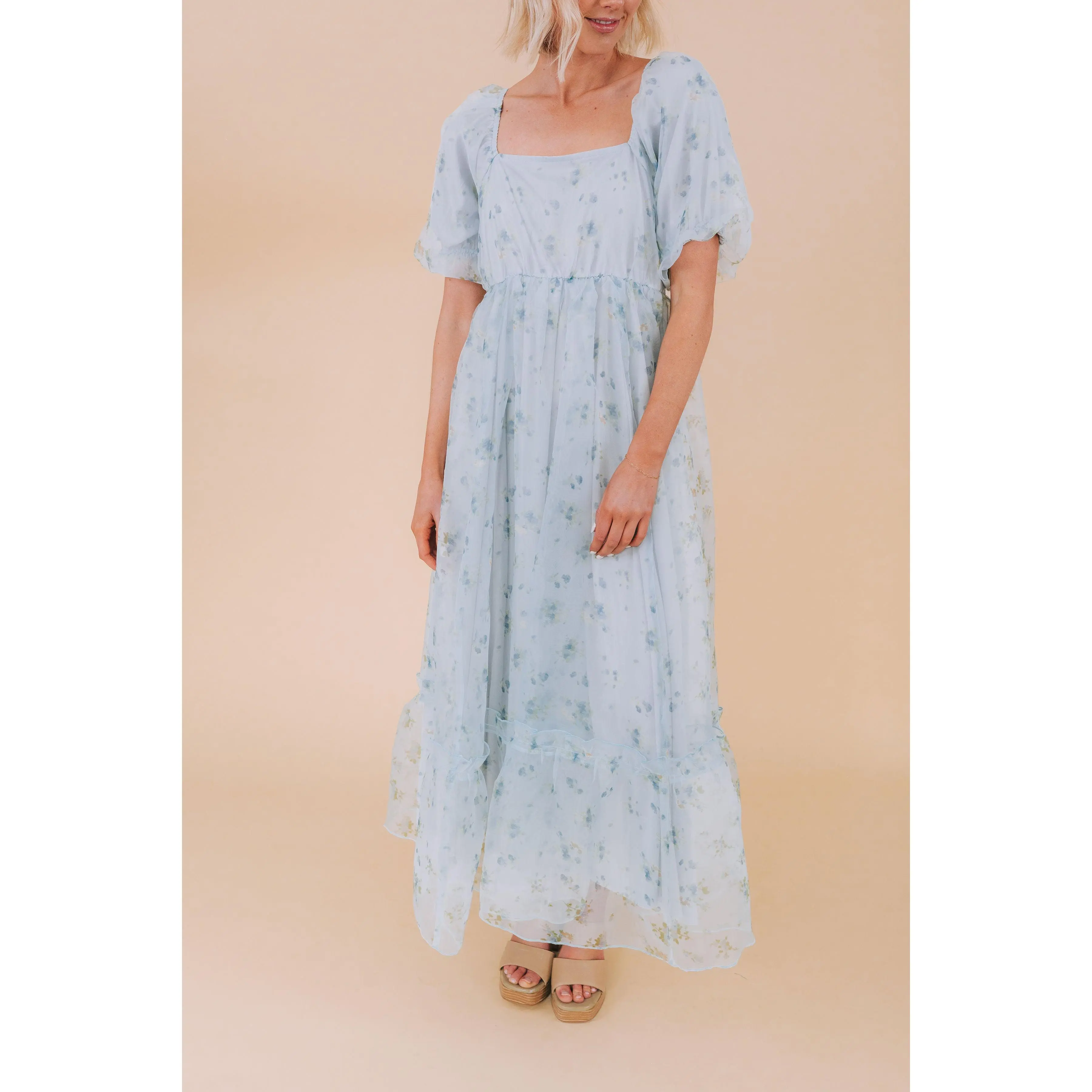 Women's Exclusive Ruffle Cute Floral Print Casual Wear Dancing In Daylight Dress - Pink, Blue - XS-6XL