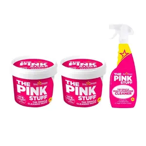 THE PINK STUFF 500 g Miracle Cleaning Paste (2-Pack) and 750 ml Multi-Purpose Liquid Cleaner Bundle, Vegan Cleaner, Mild Abrasive Paste, Cleans Stoves and Jewelry, Cruelty-Free, Rhubarb Scent, Budget-Friendly Cleaner, Restores Surfaces.