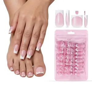 60pcs White French Tip Press On Nails And Toenails Set Square Medium Full Cover For Women Manicure Valentine's Gift