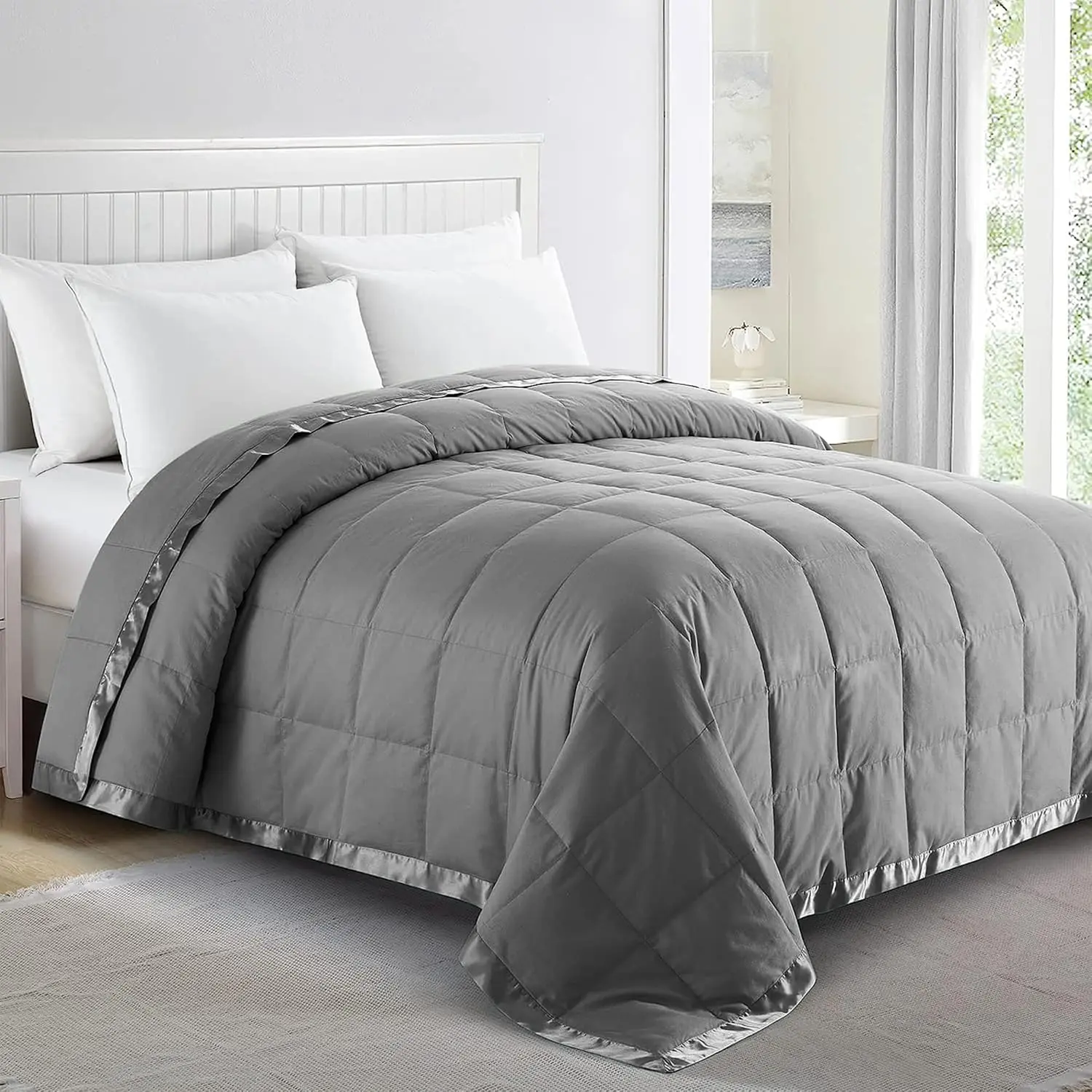 Blankets  Size - Soft Lightweight Down Blanket for  Seasons, Cozy Warm Luxury Bed Blanket with Satin Trim, Cotton Cover, Dark Gray (108"X90")